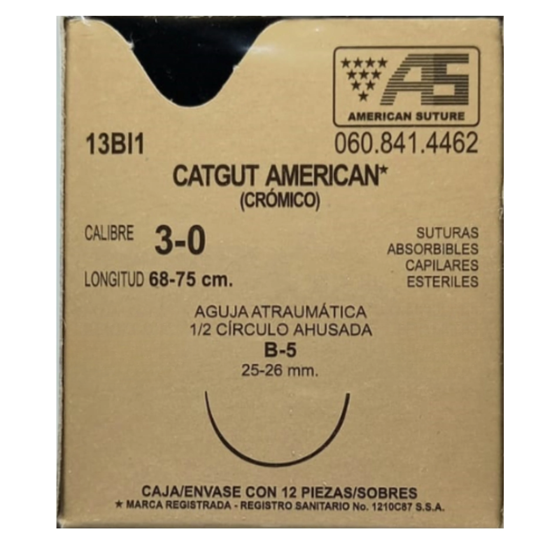 CATGUT CROMICO 3-0 T-5 AMERICAN SUTURE PIEZA