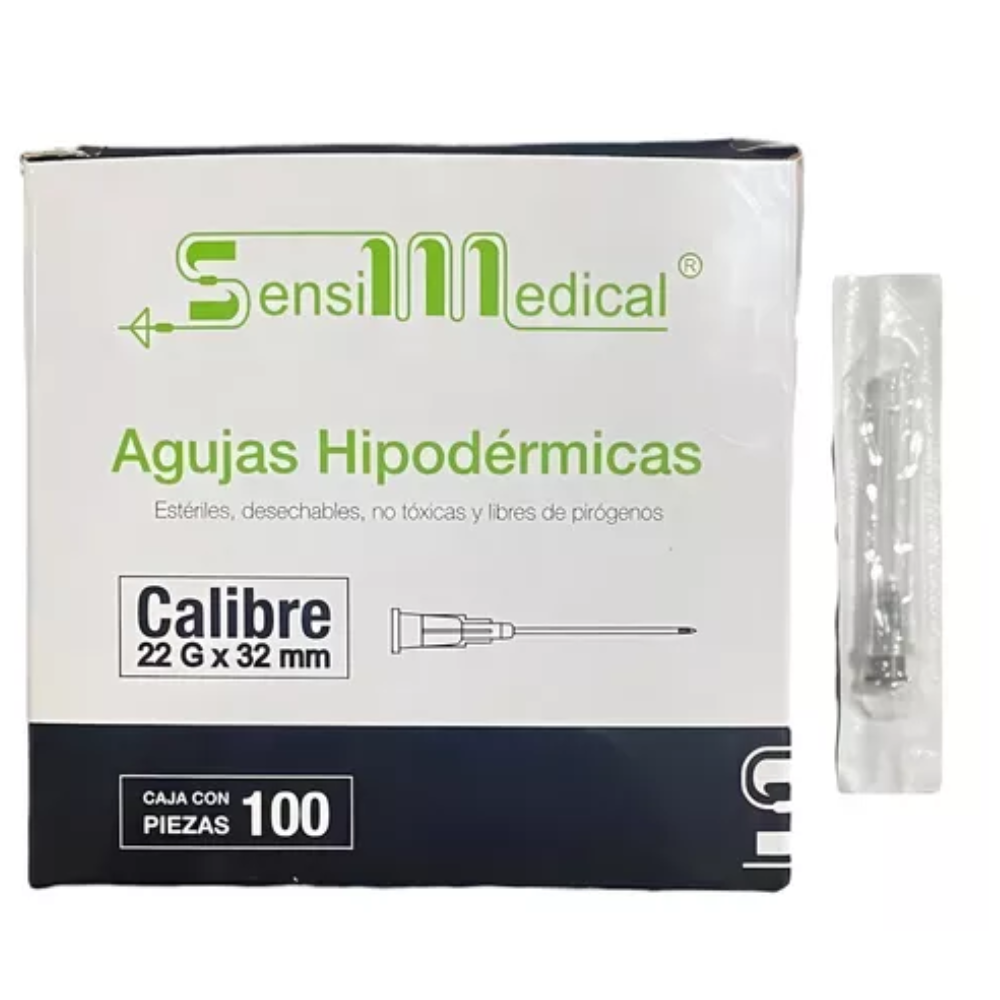 AGUJA HIPODERMICA 22X32 C/100 SENSIMEDICAL