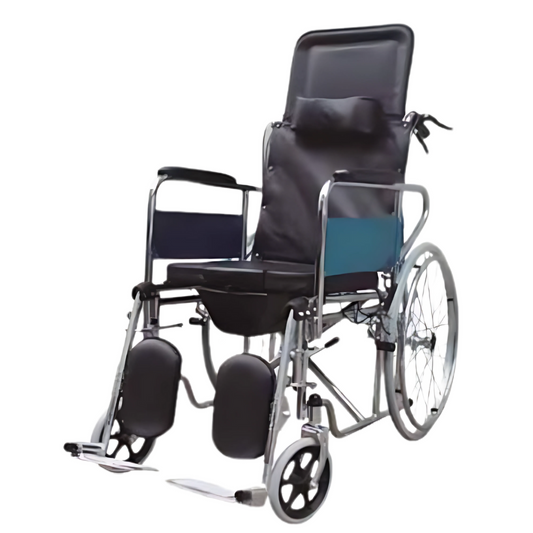 SILLA DE RUEDAS COMODO RECLINABLE TIPO CAMA AZUL