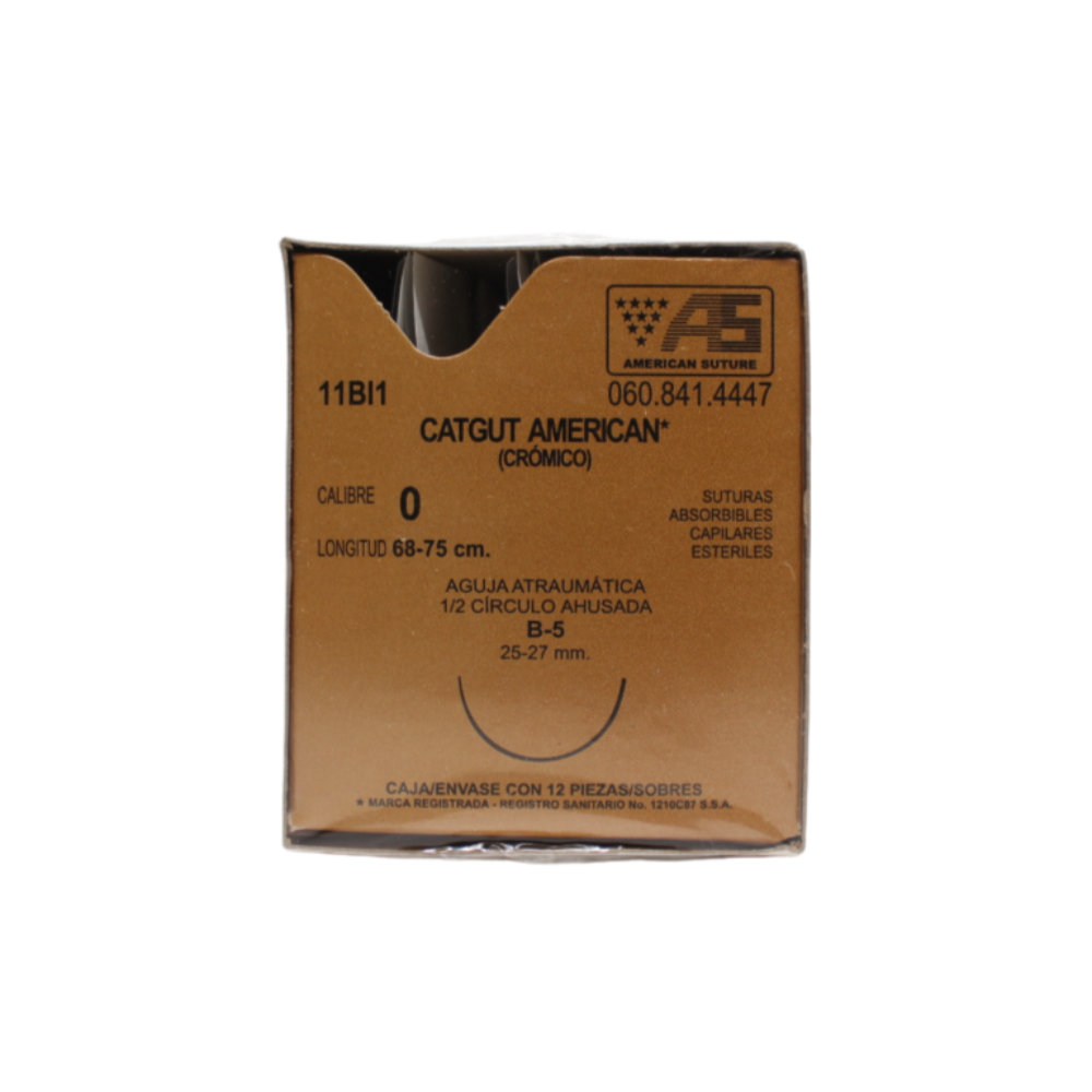 CATGUT CROMICO 0 T-5 AMERICAN SUTURE PIEZA