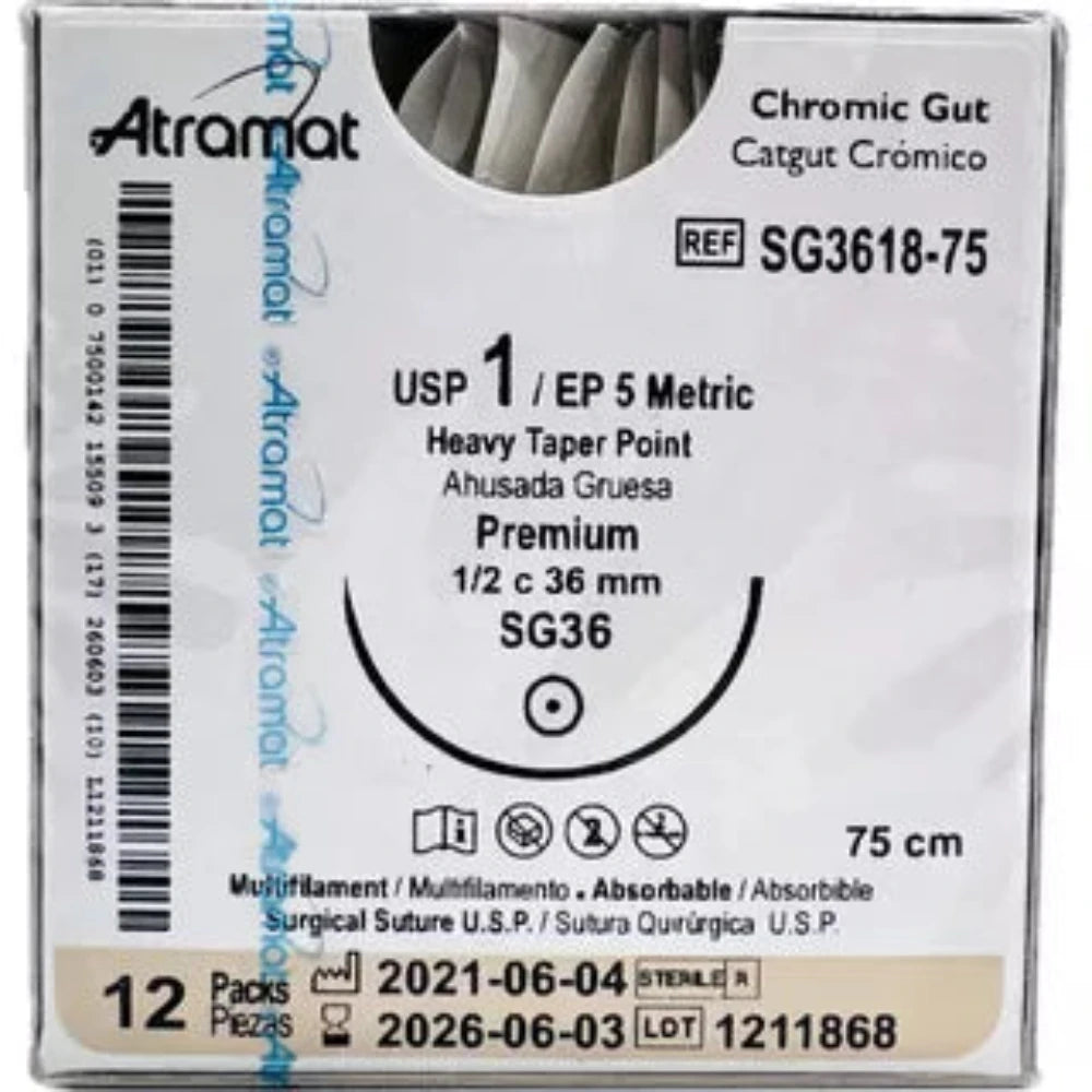 CATGUT CROMICO 1 T-10 1/2 CIRCULO ATRAMAT