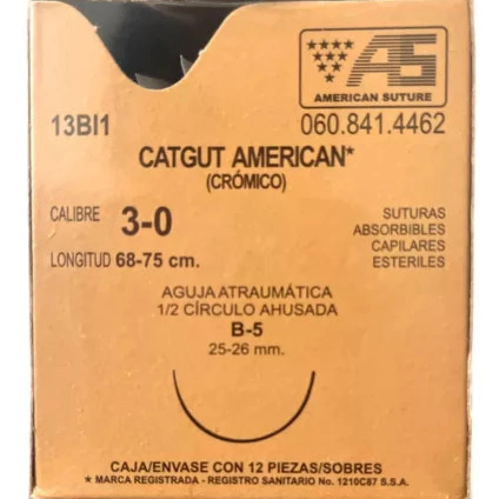 CATGUT CROMICO 3-0 T-5 AMERICAN SUTURE PIEZA ESTUDIANTE