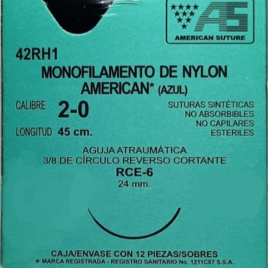 NYLON 2-0 45CM 24-26MM 3/8 CIRCULO AMERICAN SUTURE