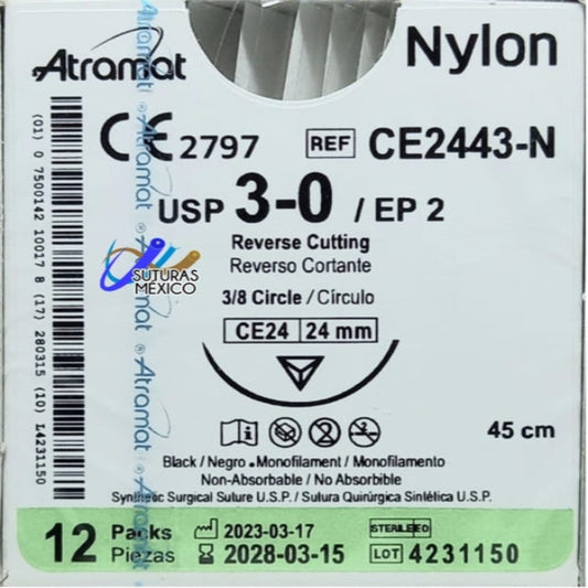 NYLON 3-0 3/8 CIRCULO T-5 45CM ATRAMAT PIEZA