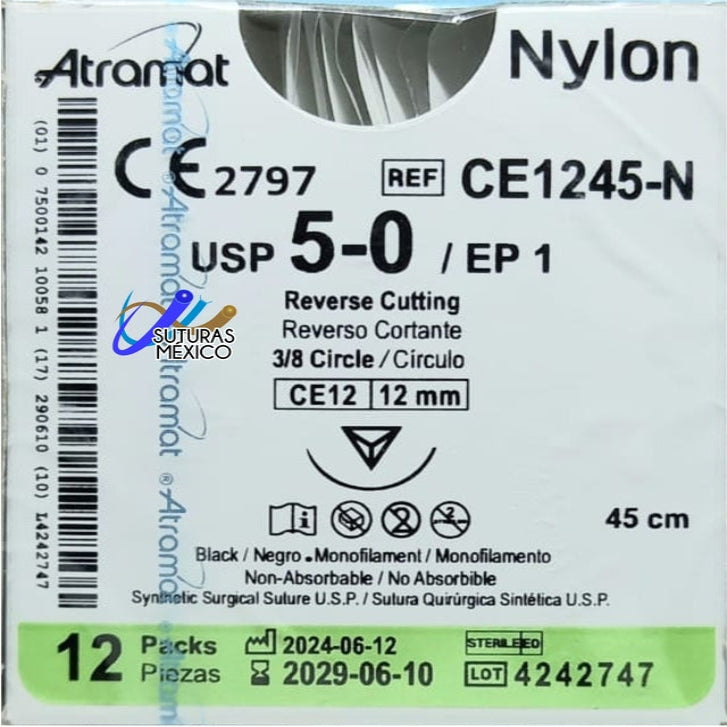 NYLON 5-0 45CM 12MM ATRAMAT