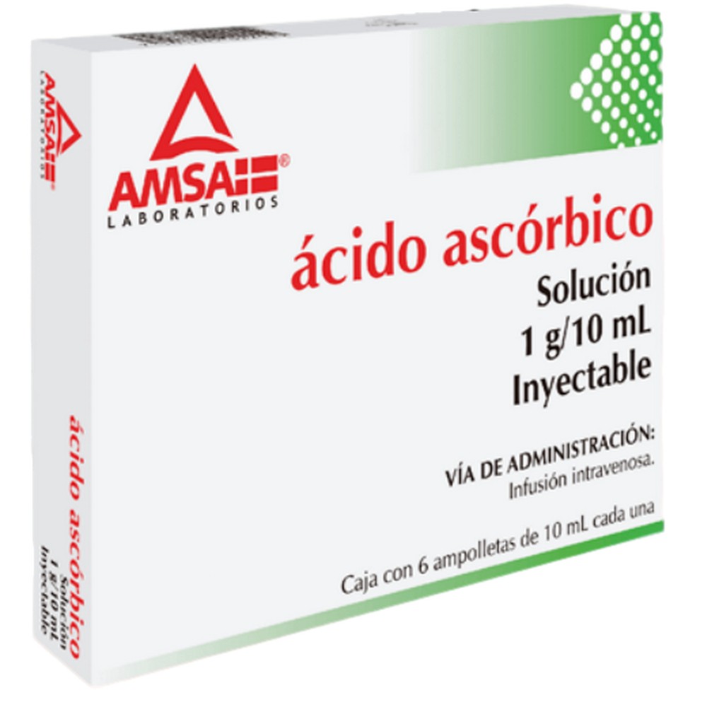 ACIDO ASCORBICO INYECTABLE C/6 AMPULAS DE 10 ML.