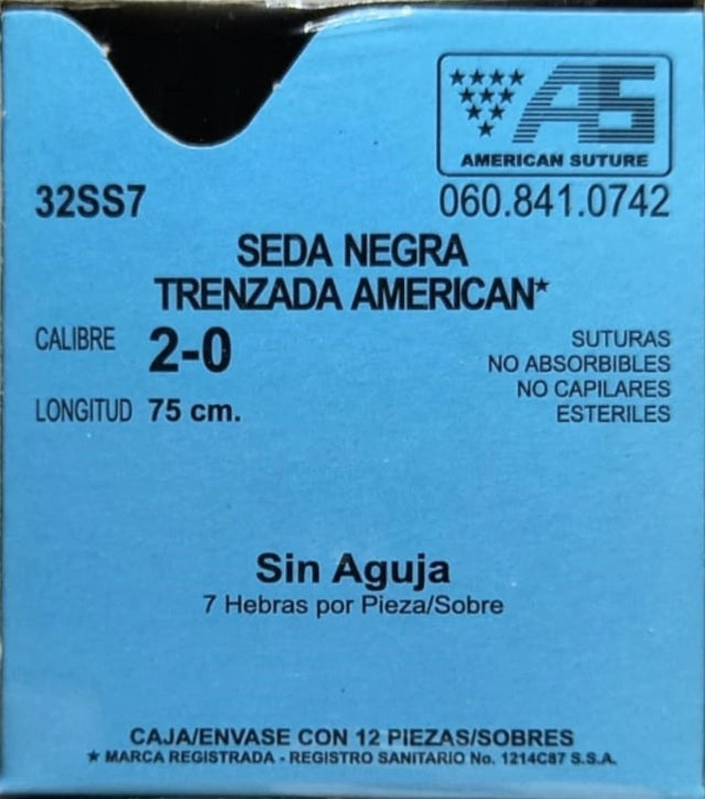 SEDA NEGRA 2-0 SIN AGUJA AMERICAN SUTURE PIEZA